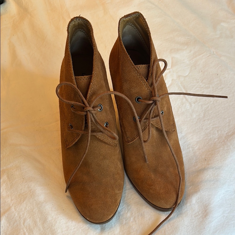 Women’s Lucky Brand Brown Suede Tie Wedge Booties Sz 6.5